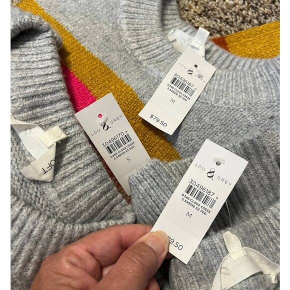 NWT LOFT Lou & Grey Pink/Gold/Grey Multi Striped Crewneck Sweater - Picture 7 of 9